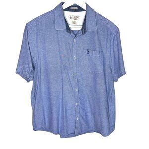 Original Penguin Men's Chambray Short Sleeve Slim Fit Button-Up Shirt, Size XL